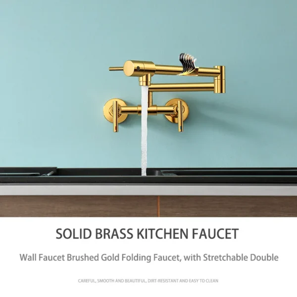 Pot Filler Faucet Wall Mounted Kitchen Mixer Solid Brass Swivel Spout Hot And Cold Water With Dual Handle - Image 5