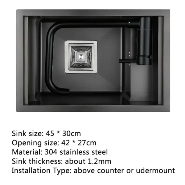Black Kitchen sink Hidden Single bowl Bar Small Size sink Stainless Steel Balcony sink Concealed black kitchen sink Bar sink - Image 3