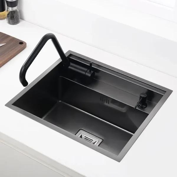 black Hidden Kitchen black sink bowl Bar Stainless Steel Balcony sink Concealed Bar sink With clean water tap Open kitchen sink - Image 2