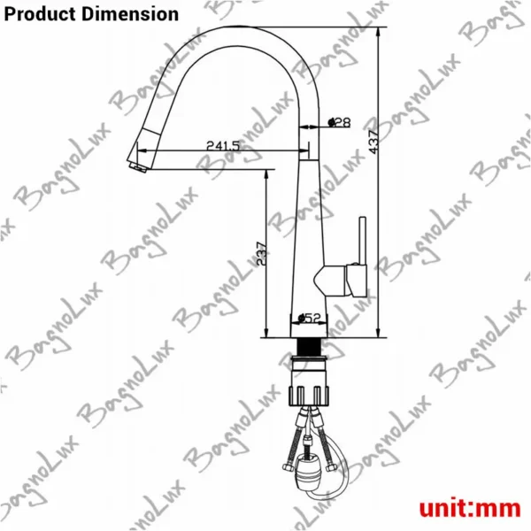 Single Handle Copper Pull Out Kitchen Sink Faucet With Retractable Watering Brass Spray High Arc Swivel Spout Matt Black 0619-MB - Image 3