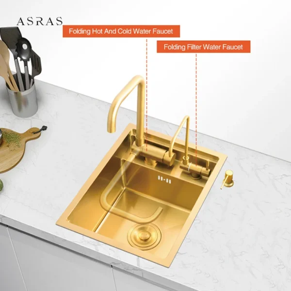 Nanometer Gold 304 Stainless Steel Handmade kitchen Bar Counter Sink Cover hidden Single Kitchen Small Size Kitchen Sink - Image 3