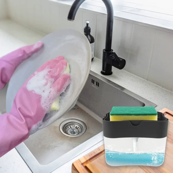 Leeseph Dish Soap Dispenser and Sponge Holder for Kitchen Sink, Washing Counter Top Soap Dispenser with Sponge Included - Image 4