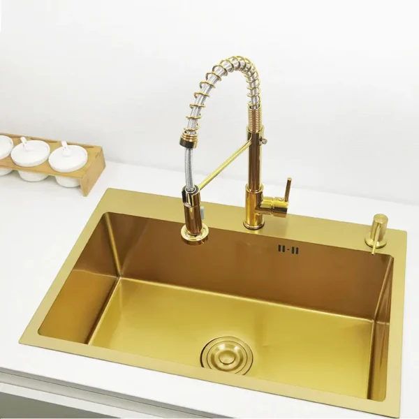 Gold kitchen sink Single Sink Bowl SUS304 Stainless Steel Kitchen Towel Basket Strainer Golden Washing Basin Kitchen Sinks - Image 4