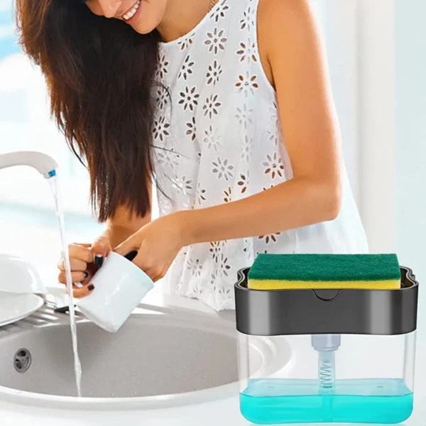 Leeseph Dish Soap Dispenser and Sponge Holder for Kitchen Sink, Washing Counter Top Soap Dispenser with Sponge Included - Image 3