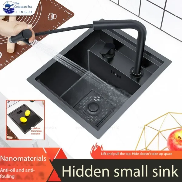 Hidden Bar Sink Stainless Steel Kitchen Sink Apartment Small Single Slot Touring Car Dishwashing Sink With Cover Plat Wash Basin - Image 5