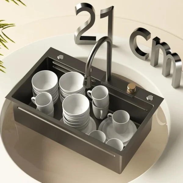 Flying waterfall sink super large single sink Nano 304 stainless steel kitchen household dish basin with manual sink black - Image 4