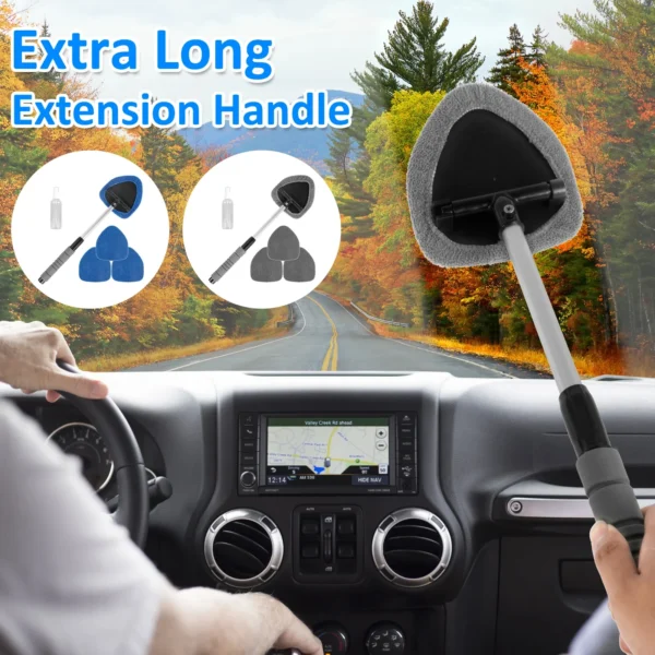 Car Windshield Cleaner Microfiber Car Window Cleaning Brush with Washable Pad Extendable Handle Interior Exterior Car Washer Mop - Image 2