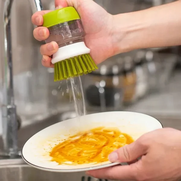 Dish Brush With Soap Dispenser Palm Brush Dish washing Kitchen Scrub Brushes With Holder Drip Tray - Image 2