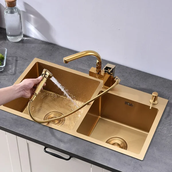 Gold kitchen sink double Sink Bowl Stainless Steel Kitchen Towel Basket Strainer Golden Washing Basin Kitchen Sinks - Image 5