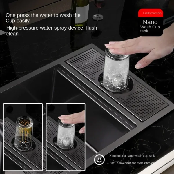 55cmx32cm 304 Nano Stainless Steel Hidden Sink Folding Faucet with Large Single Slot and Cover Plate Bar Counter Cup Washer - Image 3