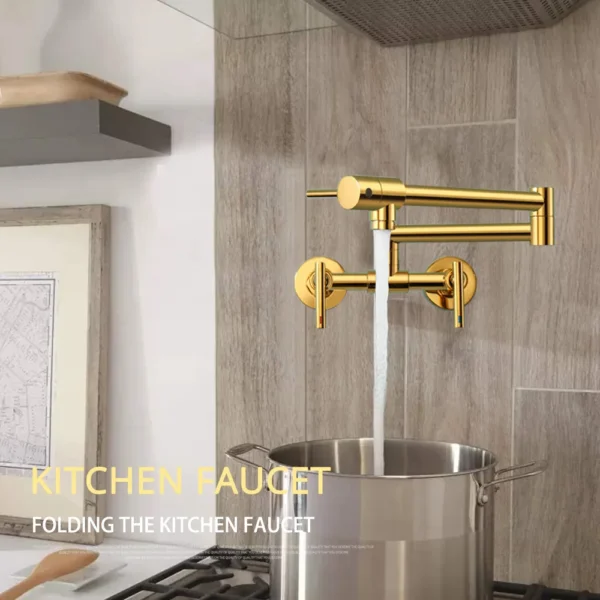 Pot Filler Faucet Wall Mounted Kitchen Mixer Solid Brass Swivel Spout Hot And Cold Water With Dual Handle - Image 2