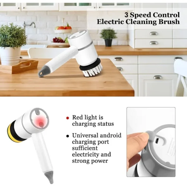 Multifunctional Electric Spin Scrubber Rechargeable with 6 Replaceable Cleaning Brush Heads or Bathroom Kitchen Oven Dish Floor - Image 4