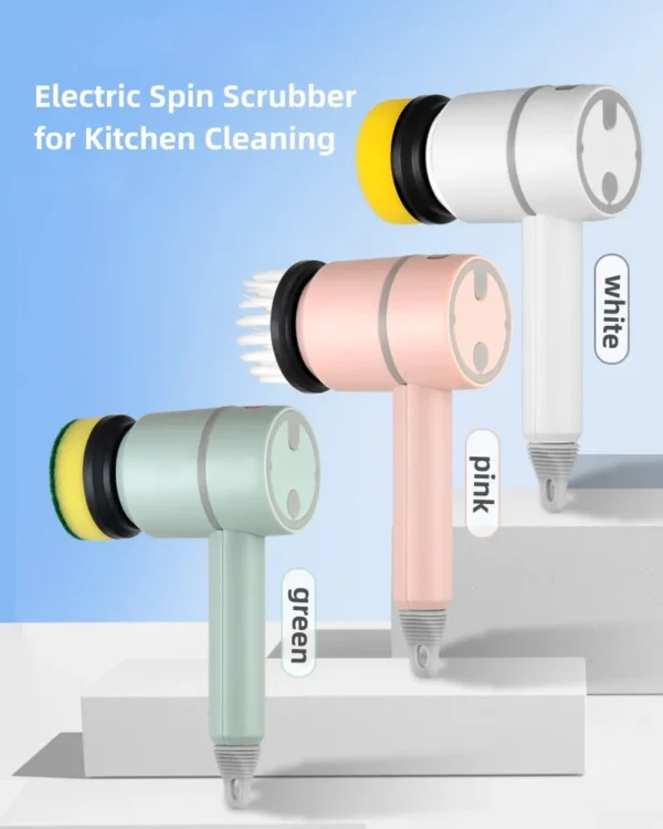 Multifunctional Electric Spin Scrubber Rechargeable with 6 Replaceable Cleaning Brush Heads or Bathroom Kitchen Oven Dish Floor - Image 6