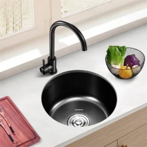 Nano Kitchen Sink Round Single-slot 304 Stainless Steel Sink Bar Balcony Washbasin Under-counter Basin Kitchen Accessories y