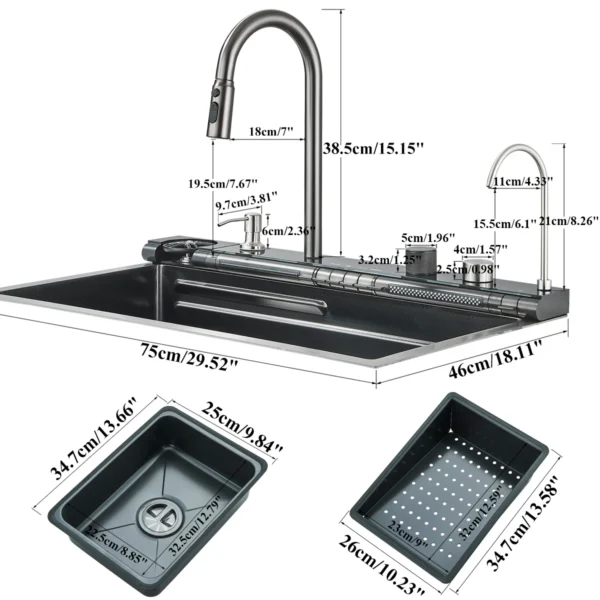 Stainless Steel Kitchen Waterfall Sink Digital Display Large Single Sink Dish Basin Sink Purification water Cup Washer Crane - Image 2