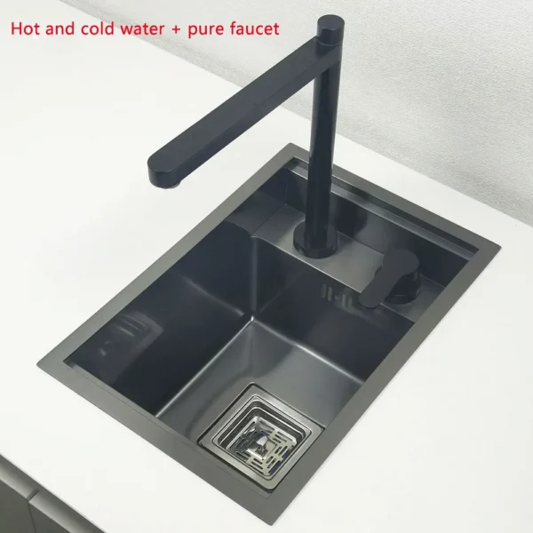Black Kitchen sink Hidden Single bowl Bar Small Size sink Stainless Steel Balcony sink Concealed black kitchen sink Bar sink - Image 5