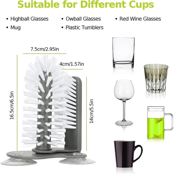 LMETJMA Water Bottle Cleaning Brush Glass Cup Washer with Suction Base Kitchen Sink Beer Glass Long Leg Cup Cleaning Brush JT113 - Image 2