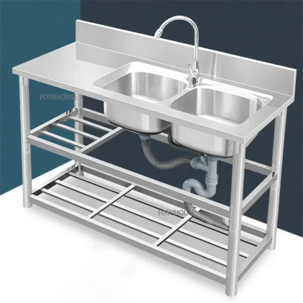 Household Vegetable Washing Basin with Bracket Commercial Stainless Steel Kitchen Sinks Kitchen Workbench Washing Single Sink - Image 3