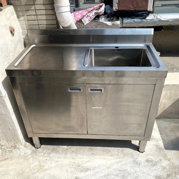 Stainless Steel Kitchen Sinks Cabinet Commercial Dishwashing Sink with Operating Table Floor Integrated Wash Basin Sink Cabinet - Image 3