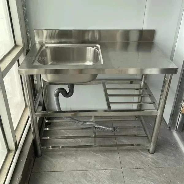 Household Vegetable Washing Basin with Bracket Commercial Stainless Steel Kitchen Sinks Kitchen Workbench Washing Single Sink - Image 4