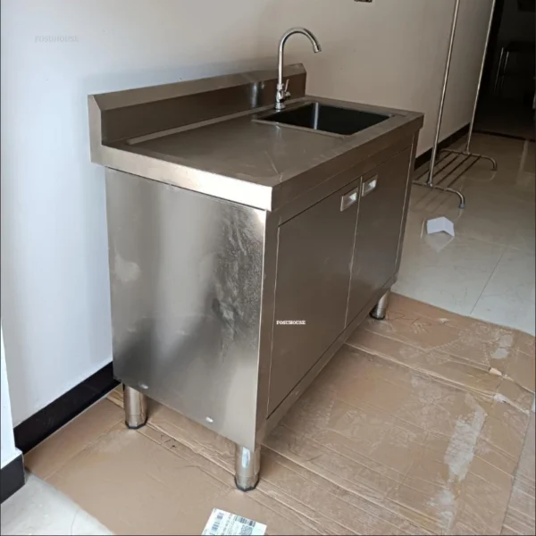 Stainless Steel Kitchen Sinks Cabinet Commercial Dishwashing Sink with Operating Table Floor Integrated Wash Basin Sink Cabinet - Image 5