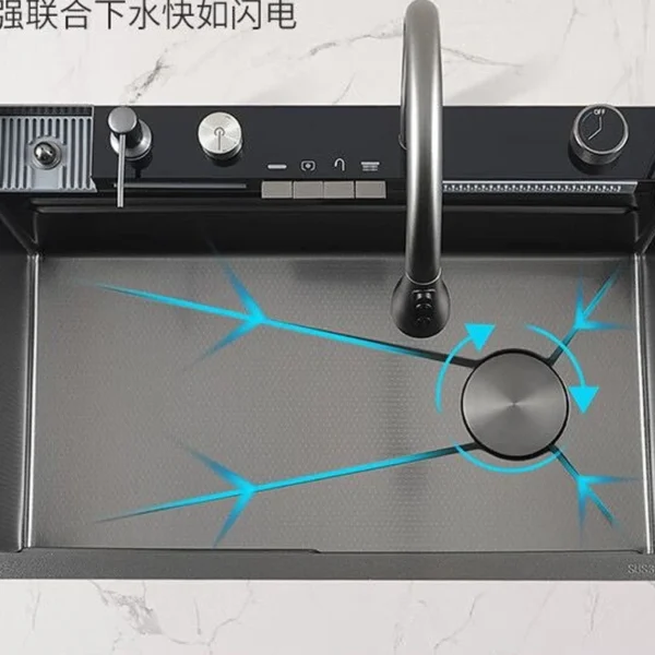 Stainless Steel Kitchen Sink with Faucet Digital Display Large Single Bowl Waterfall Rain 5 Functions System Dish Basin Sink - Image 5