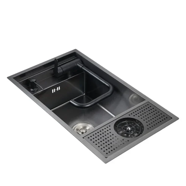 304 Stainless Steel Kitchen Sink, Concealed Folding Faucet with Cup Washer, Coffee Shop Milk Tea Bar, Toilet Bathroom Sink - Image 2