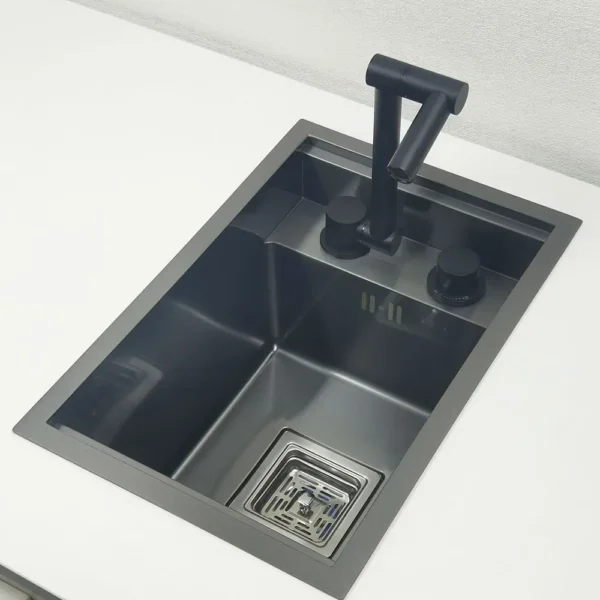 Black Kitchen sink Hidden Single bowl Bar Small Size sink Stainless Steel Balcony sink Concealed black kitchen sink Bar sink - Image 4