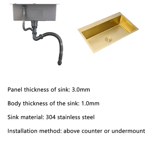 Gold kitchen sink Single Sink Bowl SUS304 Stainless Steel Kitchen Towel Basket Strainer Golden Washing Basin Kitchen Sinks - Image 5