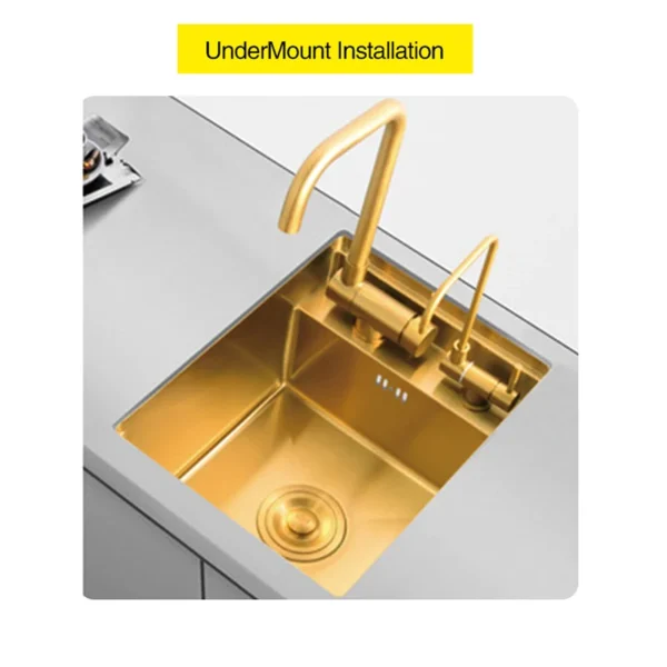 Nanometer Gold 304 Stainless Steel Handmade kitchen Bar Counter Sink Cover hidden Single Kitchen Small Size Kitchen Sink - Image 5