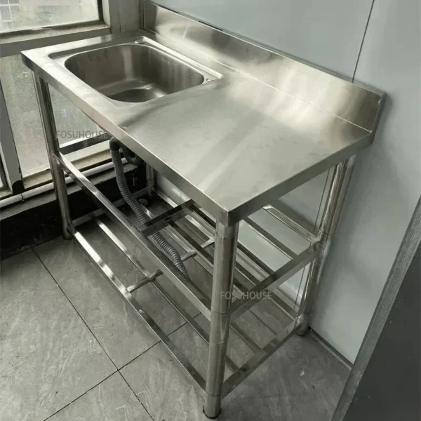 Household Vegetable Washing Basin with Bracket Commercial Stainless Steel Kitchen Sinks Kitchen Workbench Washing Single Sink - Image 5