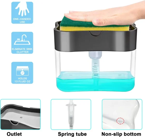 Leeseph Dish Soap Dispenser and Sponge Holder for Kitchen Sink, Washing Counter Top Soap Dispenser with Sponge Included - Image 2