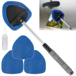 Car Windshield Cleaner Microfiber Car Window Cleaning Brush with Washable Pad Extendable Handle Interior Exterior Car Washer Mop