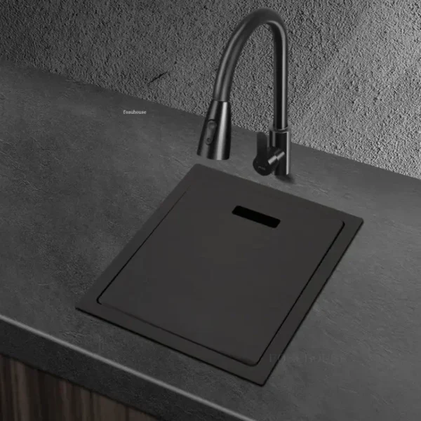 Stainless Steel Kitchen Sink Black Nano Small Single-slot Washbasin Dishwashing Island Counter Washing Sink with Cover Plate WW - Image 4