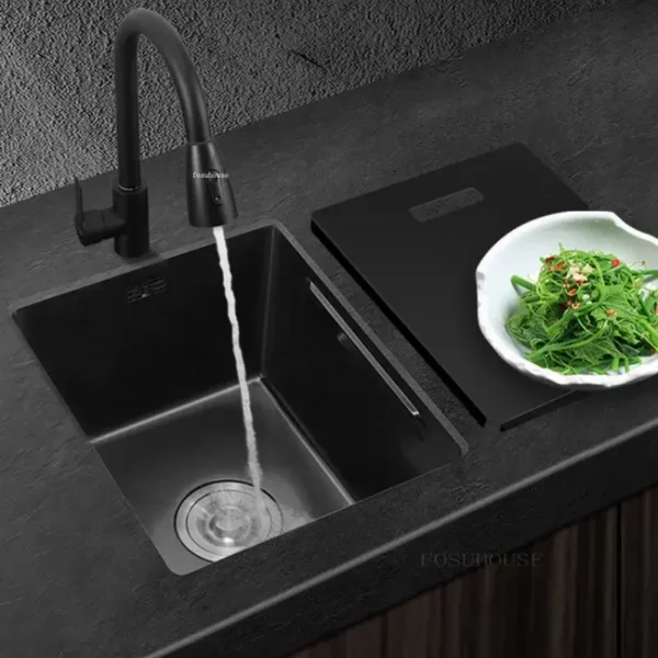 Stainless Steel Kitchen Sink Black Nano Small Single-slot Washbasin Dishwashing Island Counter Washing Sink with Cover Plate WW - Image 2