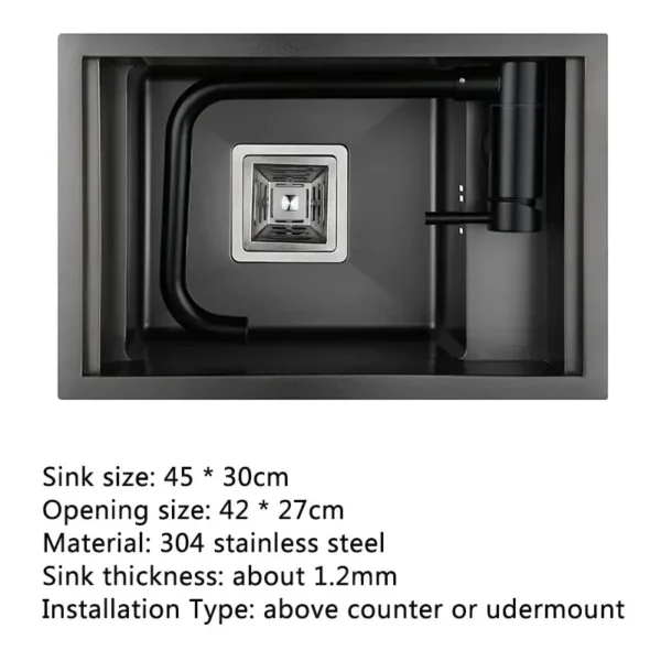 Hidden Black Kitchen Sink Single Bowl Bar Small Size Sink Stainless Steel Balcony Sink Concealed Black Kitchen - Image 5