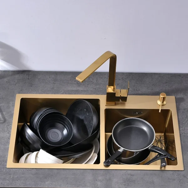 Gold kitchen sink double Sink Bowl Stainless Steel Kitchen Towel Basket Strainer Golden Washing Basin Kitchen Sinks - Image 2