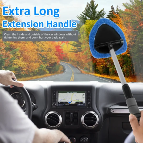 Car Windshield Cleaner Microfiber Car Window Cleaning Brush with Washable Pad Extendable Handle Interior Exterior Car Washer Mop - Image 3