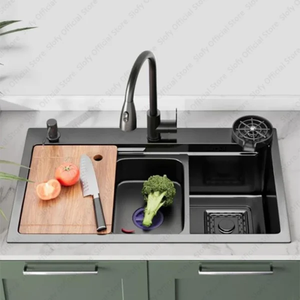 Multifunctional Kitchen Sink Large Capacity Single Bowl Stainless Steel Sink Vegetable Workstation With Faucet Drain Accessories - Image 2