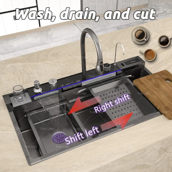 Stainless Steel Waterfall Kitchen Sink Extra Large Single Slot Digital Display Multifunctional Dishwashing Sinks Cup washer - Image 3