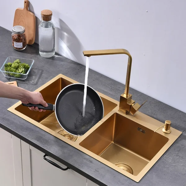 Gold kitchen sink double Sink Bowl Stainless Steel Kitchen Towel Basket Strainer Golden Washing Basin Kitchen Sinks - Image 4