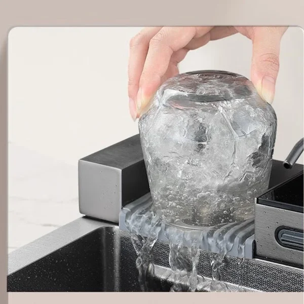 Stainless Steel Kitchen Sink with Faucet Digital Display Large Single Bowl Waterfall Rain 5 Functions System Dish Basin Sink - Image 4