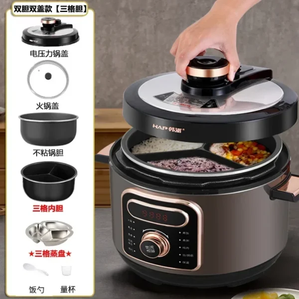 220V/Household three grid electric pressure cooker, household multi-functional electric hot pot, Yuanyang rice cooker - Image 6