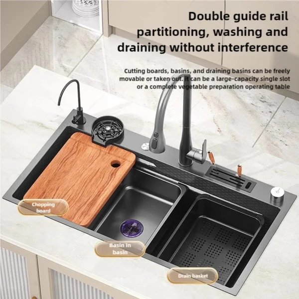 Stainless Steel Kitchen Sink Embossed Extra Large Single Slot Multifunctional Dishwashing Sinks Wash Basin - Image 2