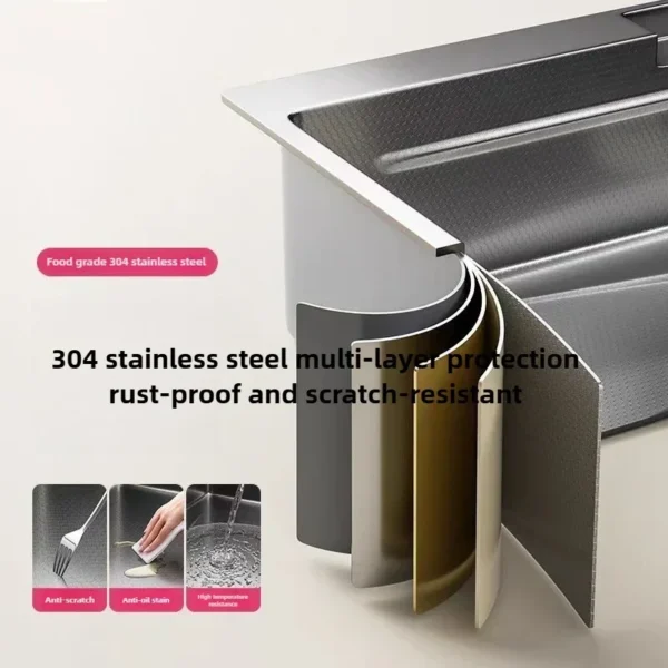 Kitchen Accessories Basin Large Thickened 304 Sink Stainless Steel Sink Single Vegetable Basin Dishwasher Table Stainless Steel - Image 5