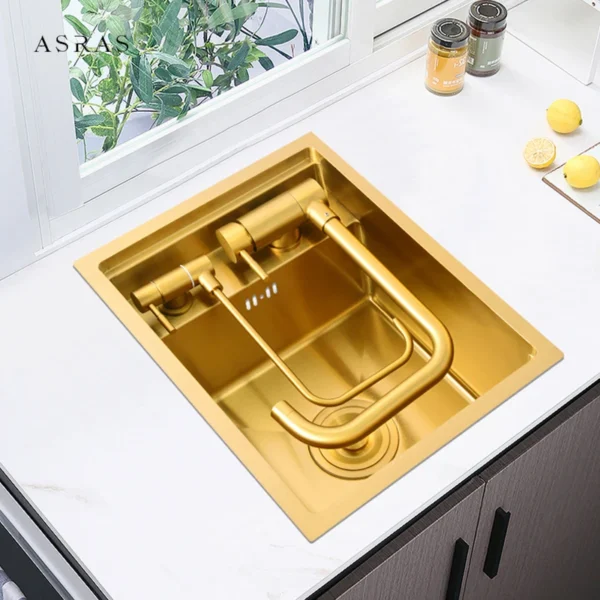 Nanometer Gold 304 Stainless Steel Handmade kitchen Bar Counter Sink Cover hidden Single Kitchen Small Size Kitchen Sink - Image 2