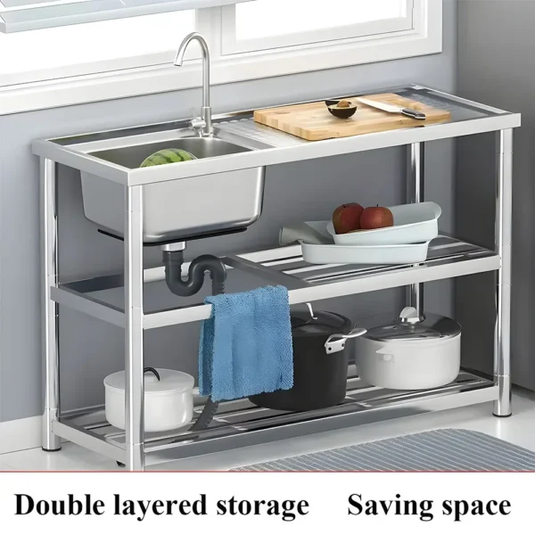 Stainless Steel Kitchen Gadgets Freestanding Outdoor Deep Commercial Sink Large Kitchen Garden Sink with Faucet Three packages - Image 3