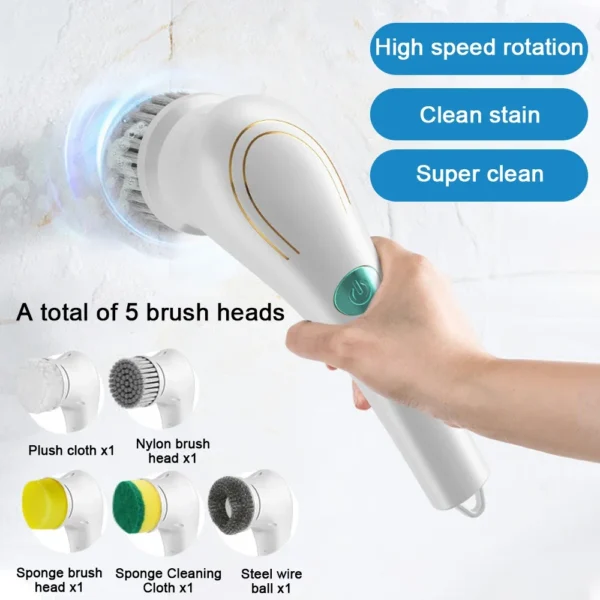 Multifunctional Electric Cleaning Brush, 5 in 1, Bathroom Wash, Kitchen Dryer, Dishwashing Tool, Bathtub - Image 2