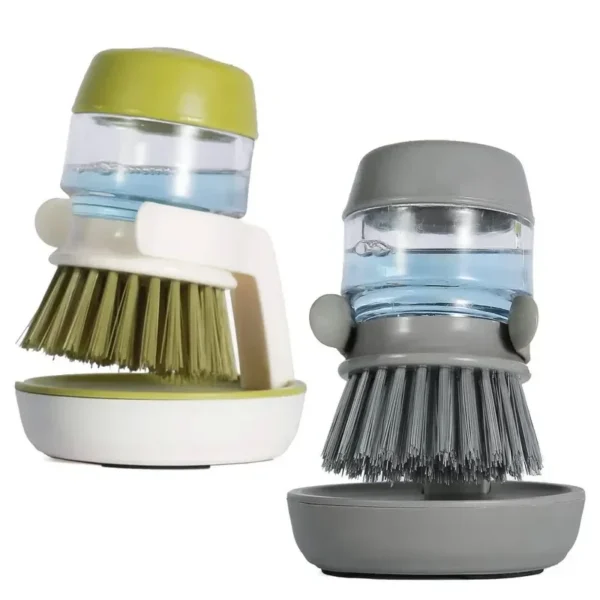 Dish Brush With Soap Dispenser Palm Brush Dish washing Kitchen Scrub Brushes With Holder Drip Tray - Image 4