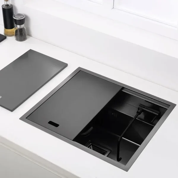 Hidden Black Kitchen Sink Bowl Bar Stainless Steel Balcony Sink Concealed Black Bar Sink with Clean Water Tap Open Kitchen - Image 4
